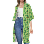 Clover And Hat St. Patrick's Day Print Open Front Beach Cover Up