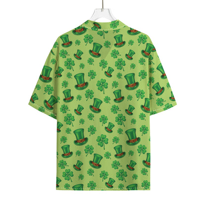 Clover And Hat St. Patrick's Day Print Rayon Hawaiian Shirt