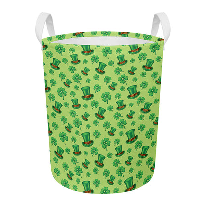 Clover And Hat St. Patrick's Day Print Round Laundry Basket