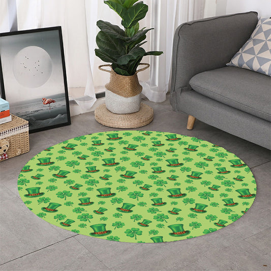 Clover And Hat St. Patrick's Day Print Round Rug