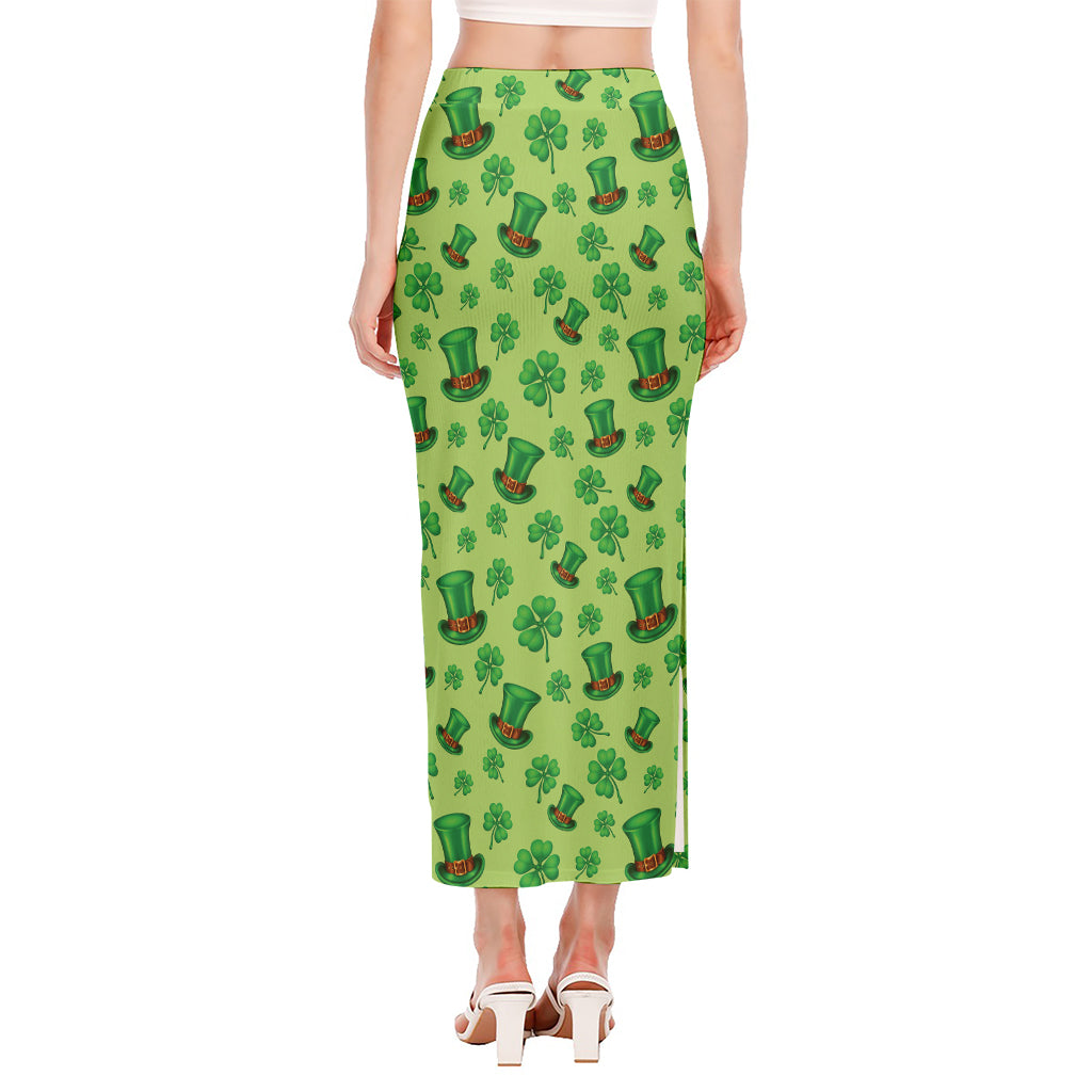 Clover And Hat St. Patrick's Day Print Side Slit Maxi Skirt
