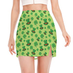 Clover And Hat St. Patrick's Day Print Side Slit Mini Skirt