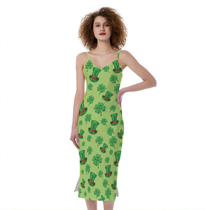 Clover And Hat St. Patrick's Day Print Slim Fit Midi Cami Dress