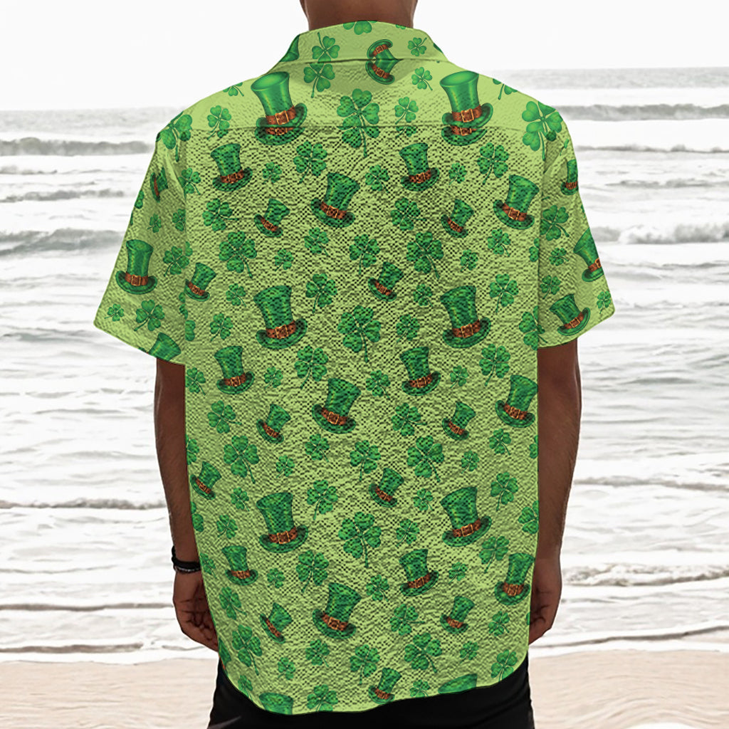 Clover And Hat St. Patrick's Day Print Textured Short Sleeve Shirt