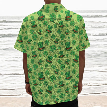 Clover And Hat St. Patrick's Day Print Textured Short Sleeve Shirt