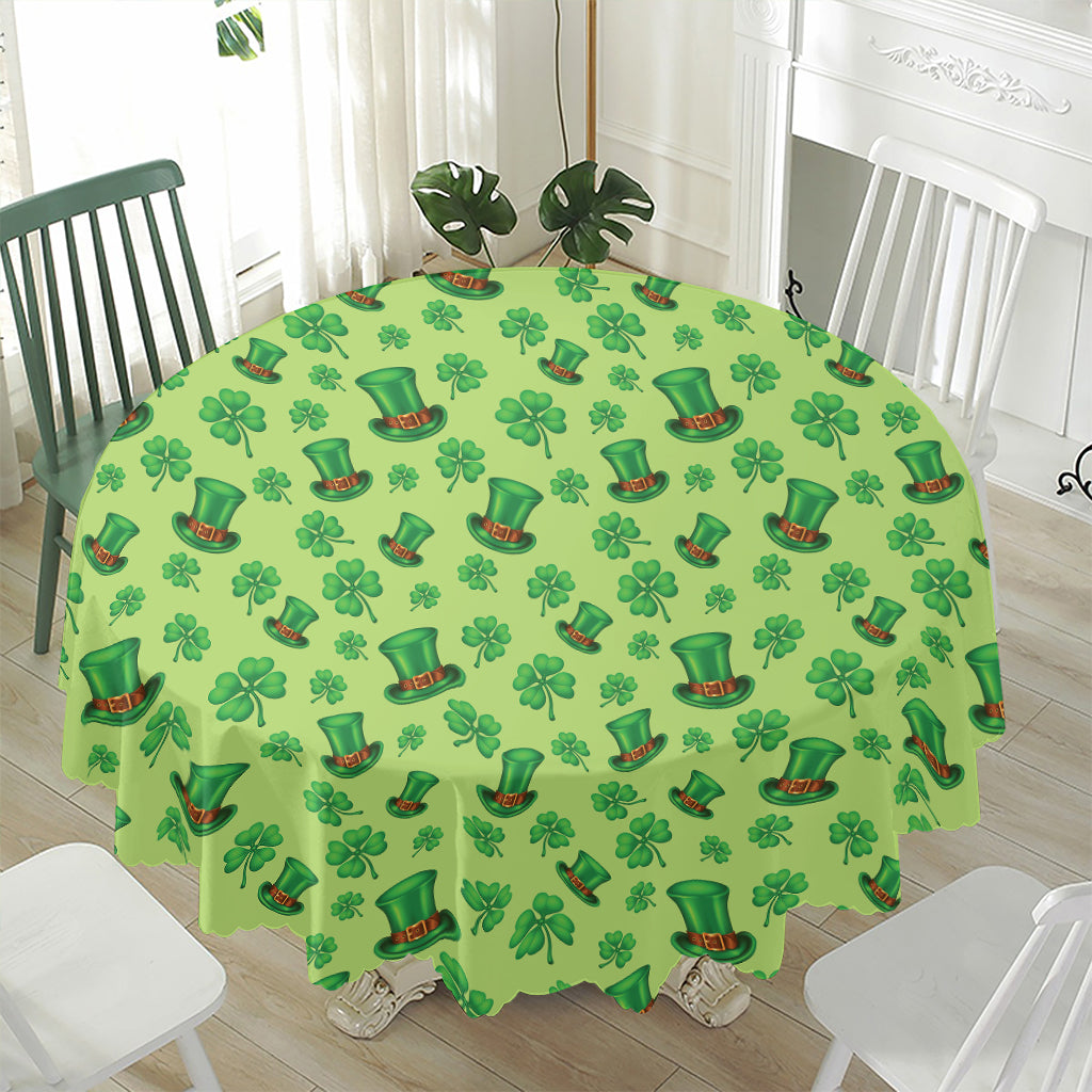 Clover And Hat St. Patrick's Day Print Waterproof Round Tablecloth