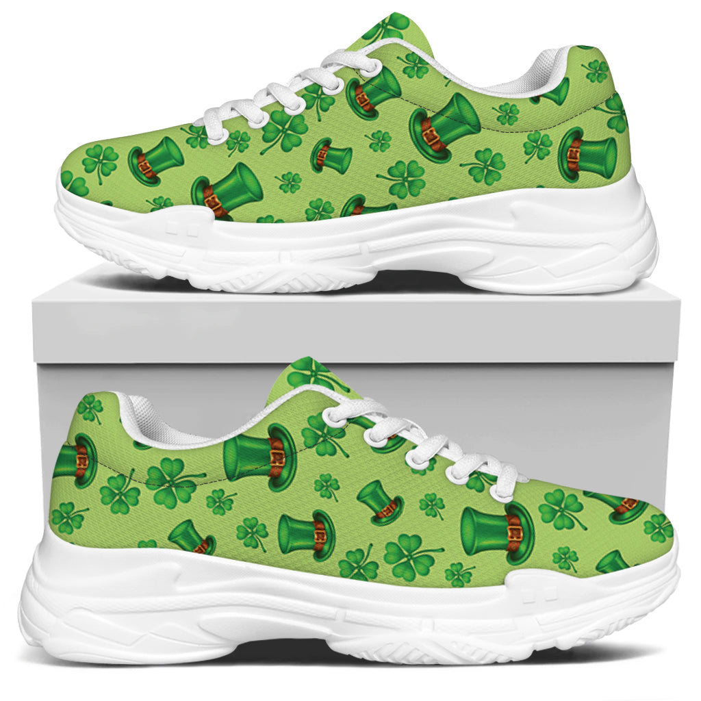 Clover And Hat St. Patrick's Day Print White Chunky Shoes