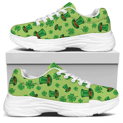 Clover And Hat St. Patrick's Day Print White Chunky Shoes