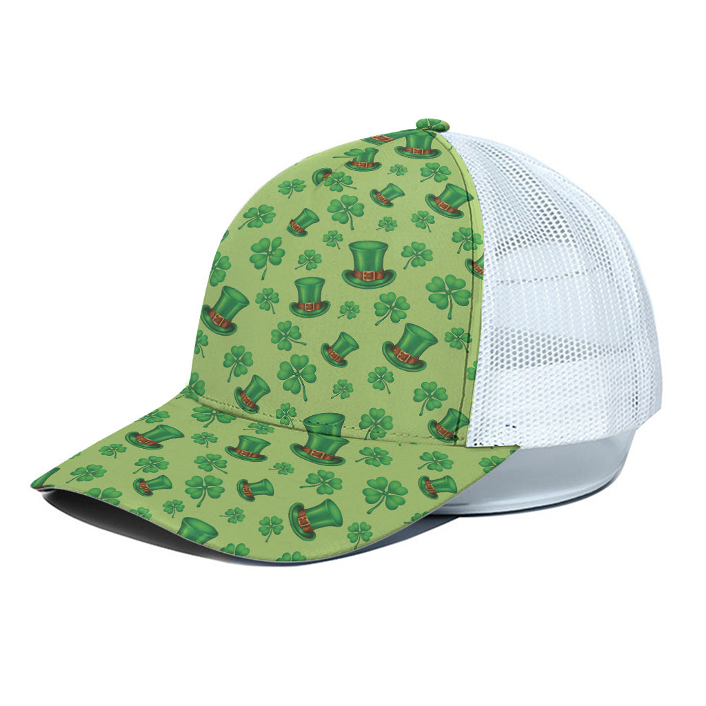 Clover And Hat St. Patrick's Day Print White Mesh Trucker Cap