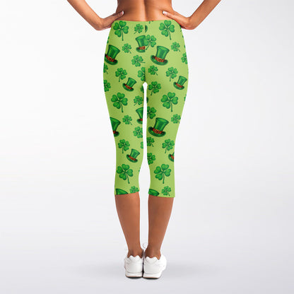 Clover And Hat St. Patrick's Day Print Women's Capri Leggings