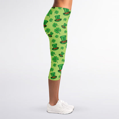 Clover And Hat St. Patrick's Day Print Women's Capri Leggings