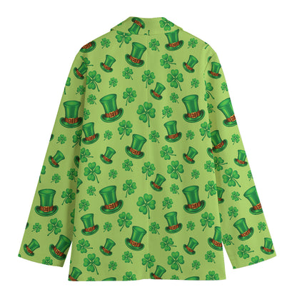 Clover And Hat St. Patrick's Day Print Women's Cotton Blazer