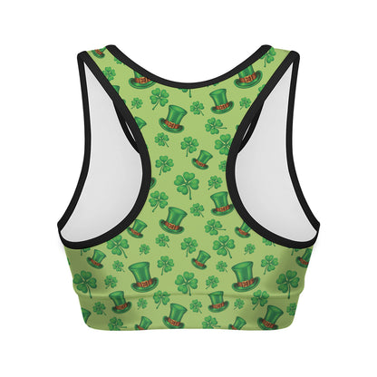 Clover And Hat St. Patrick's Day Print Women's Sports Bra