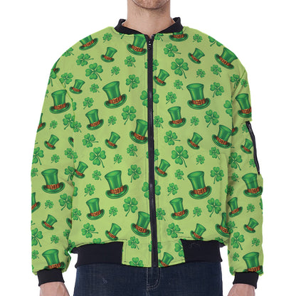 Clover And Hat St. Patrick's Day Print Zip Sleeve Bomber Jacket