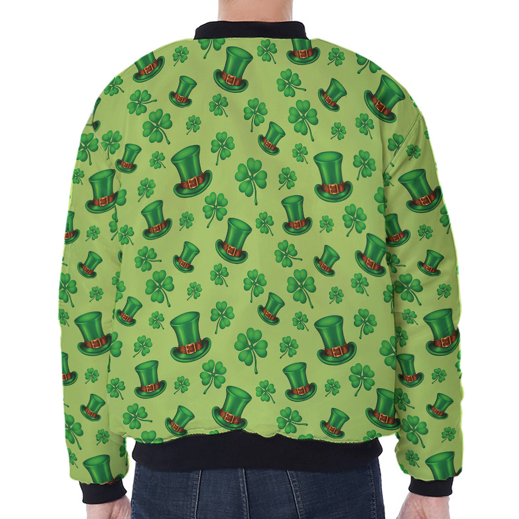 Clover And Hat St. Patrick's Day Print Zip Sleeve Bomber Jacket