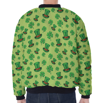 Clover And Hat St. Patrick's Day Print Zip Sleeve Bomber Jacket