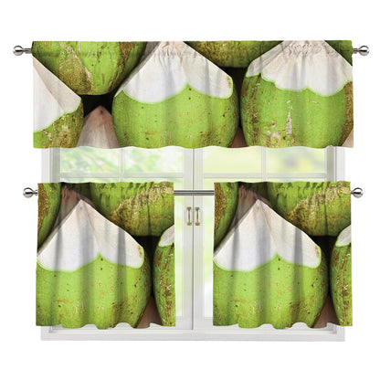 Coconut 3D Print 3 Piece Kitchen Curtains
