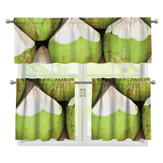 Coconut 3D Print 3 Piece Kitchen Curtains