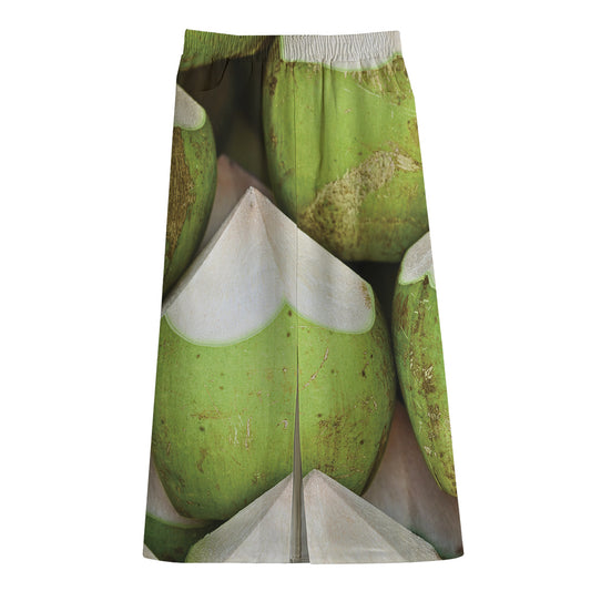 Coconut 3D Print Cotton Front Slit Maxi Skirt