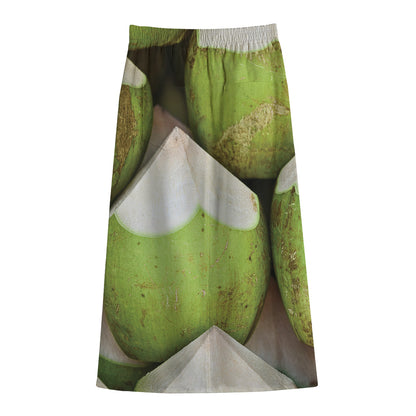 Coconut 3D Print Cotton Front Slit Maxi Skirt