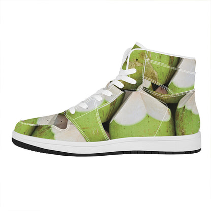 Coconut 3D Print High Top Leather Sneakers