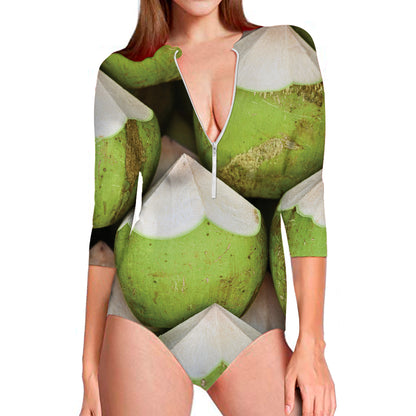 Coconut 3D Print Long Sleeve Swimsuit