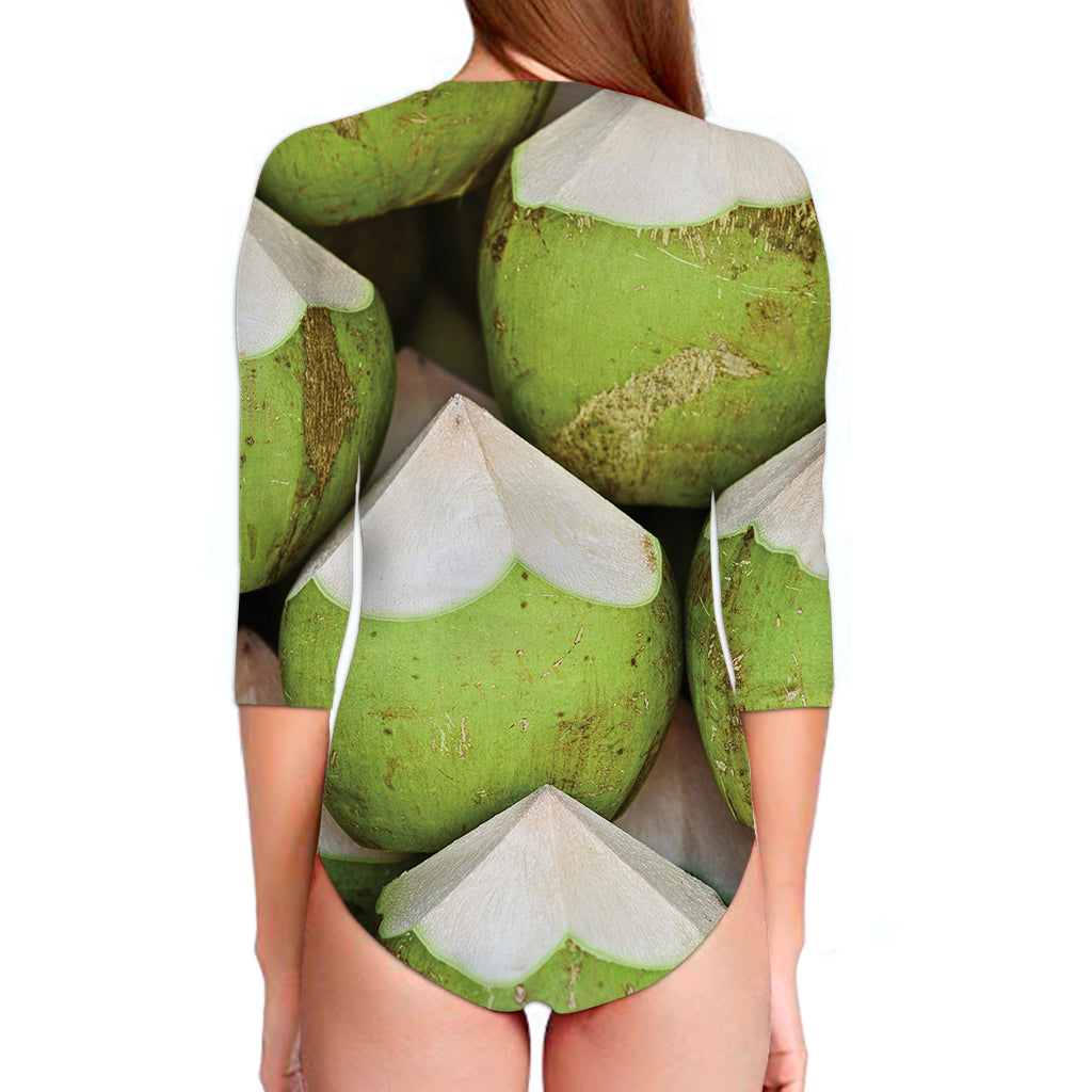 Coconut 3D Print Long Sleeve Swimsuit