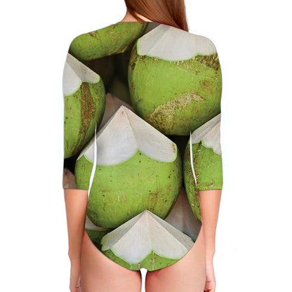 Coconut 3D Print Long Sleeve Swimsuit