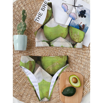 Coconut 3D Print One Shoulder Bikini Top