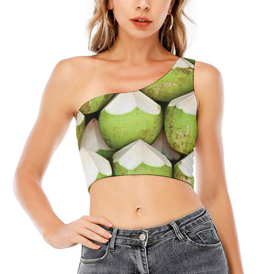 Coconut 3D Print One Shoulder Crop Top