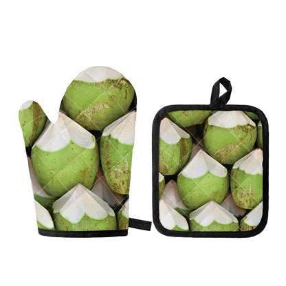 Coconut 3D Print Oven Mitt And Pot Holder Set