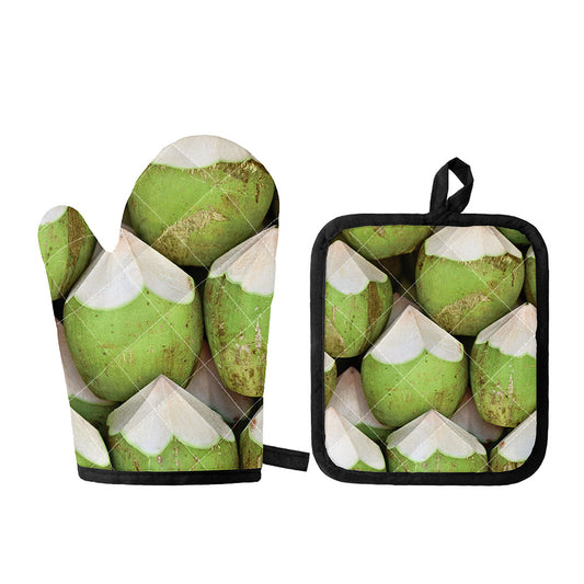 Coconut 3D Print Oven Mitt And Pot Holder Set