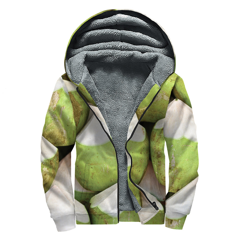 Coconut 3D Print Sherpa Lined Zip Up Hoodie