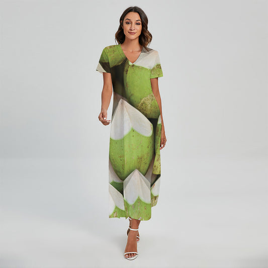 Coconut 3D Print Short Sleeve Maxi Dress