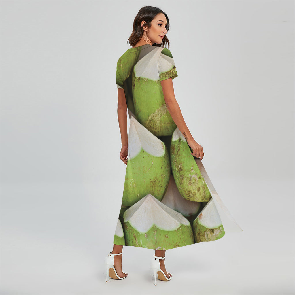 Coconut 3D Print Short Sleeve Maxi Dress