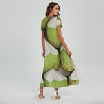 Coconut 3D Print Short Sleeve Maxi Dress