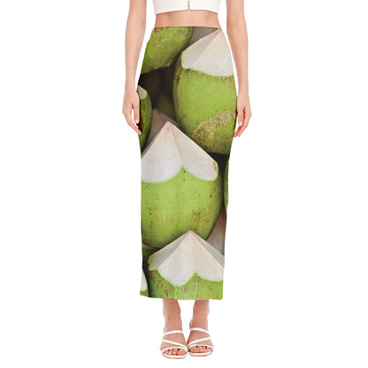 Coconut 3D Print Side Slit Maxi Skirt