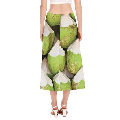 Coconut 3D Print Side Slit Midi Skirt