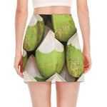 Coconut 3D Print Side Slit Mini Skirt