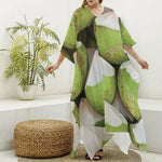Coconut 3D Print Silk V-Neck Kaftan Dress
