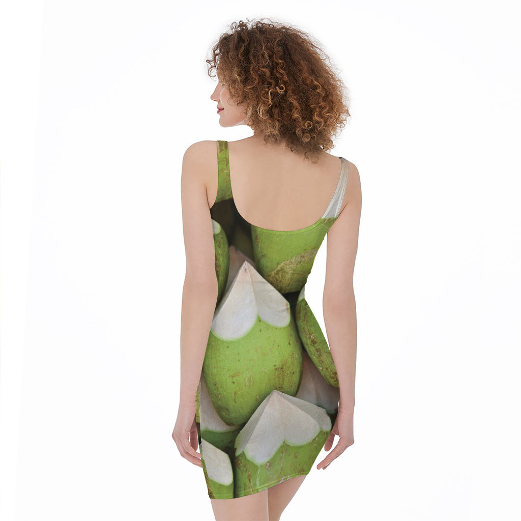Coconut 3D Print Sleeveless Bodycon Dress