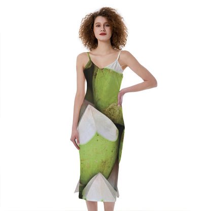 Coconut 3D Print Slim Fit Midi Cami Dress