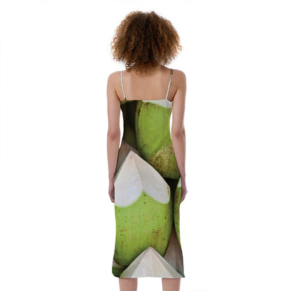 Coconut 3D Print Slim Fit Midi Cami Dress