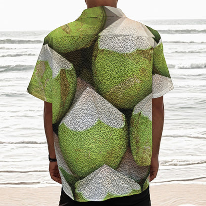 Coconut 3D Print Textured Short Sleeve Shirt