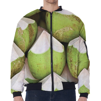 Coconut 3D Print Zip Sleeve Bomber Jacket