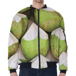 Coconut 3D Print Zip Sleeve Bomber Jacket