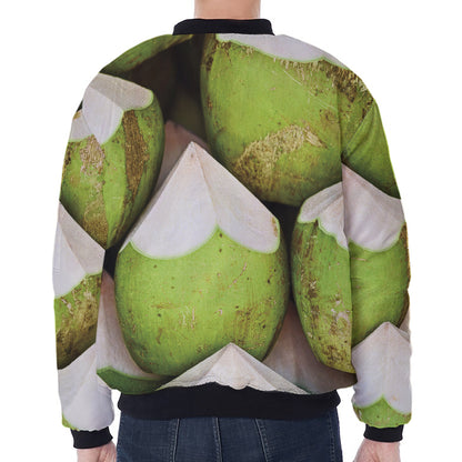Coconut 3D Print Zip Sleeve Bomber Jacket