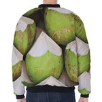 Coconut 3D Print Zip Sleeve Bomber Jacket