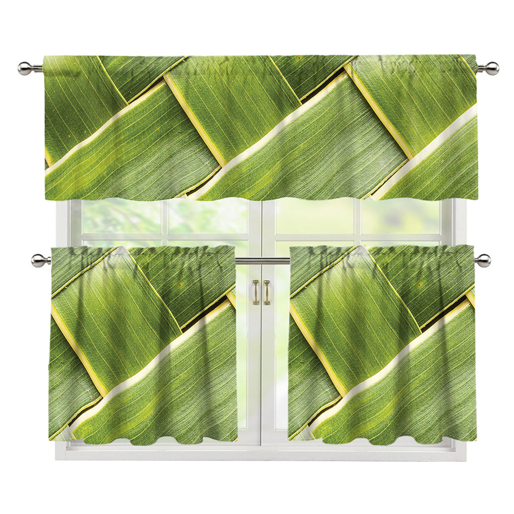 Coconut Leaf Print 3 Piece Kitchen Curtains
