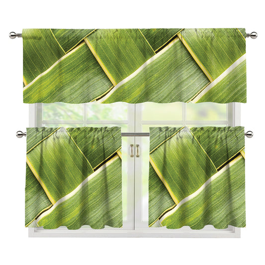 Coconut Leaf Print 3 Piece Kitchen Curtains